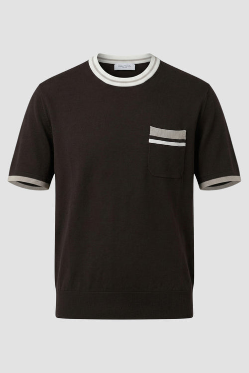 Crew-neck silk and cotton top with contrasting trim