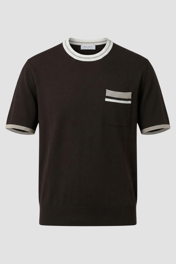 Crew-neck silk and cotton top with contrasting trim - 1