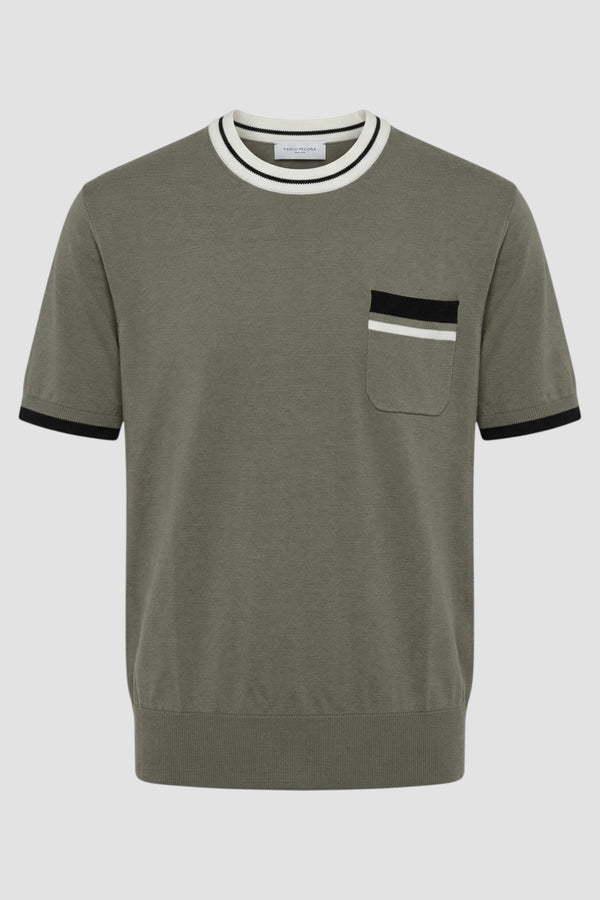 Crew-neck silk and cotton top with contrasting trim - 1