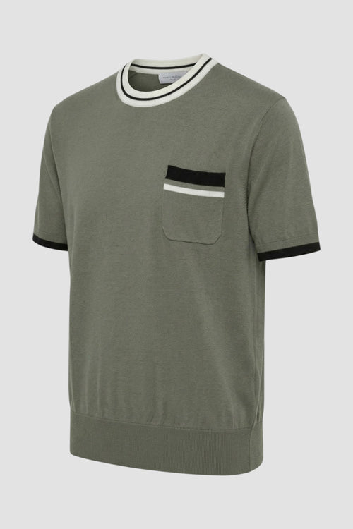 Crew-neck silk and cotton top with contrasting trim-2