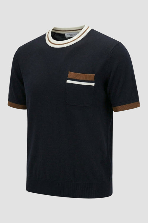 Crew-neck silk and cotton top with contrasting trim-2