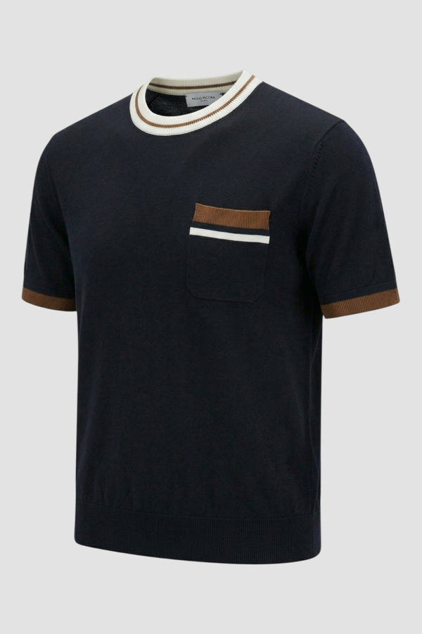 Maglia girocollo in seta e cotone con profili a contrasto - 2