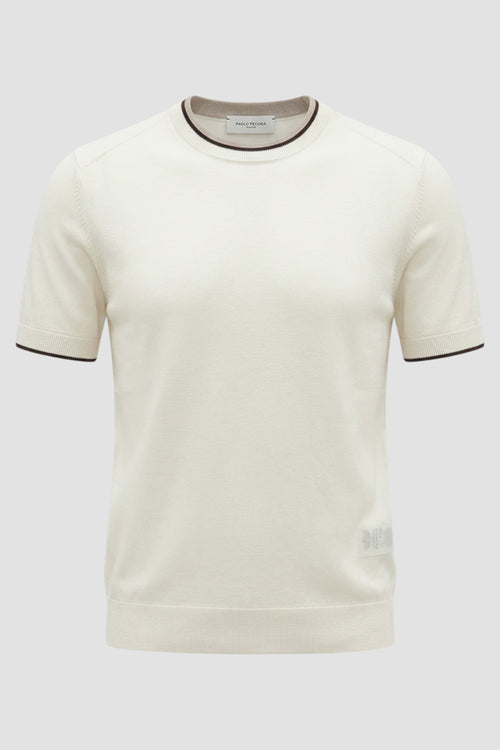 Crew-neck silk and cotton top with contrasting trim