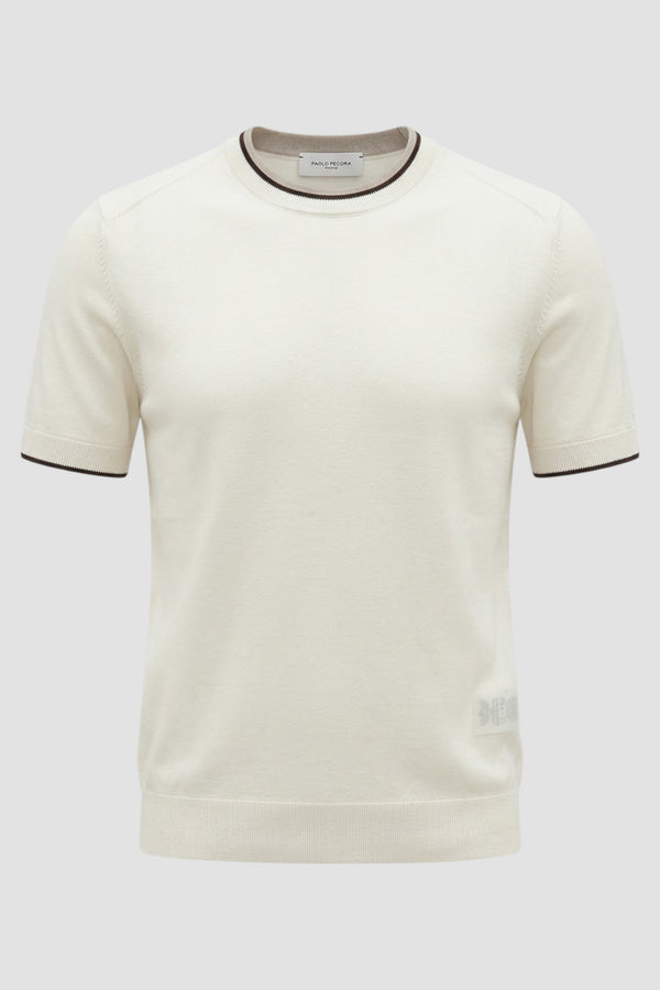 Crew-neck silk and cotton top with contrasting trim - 1