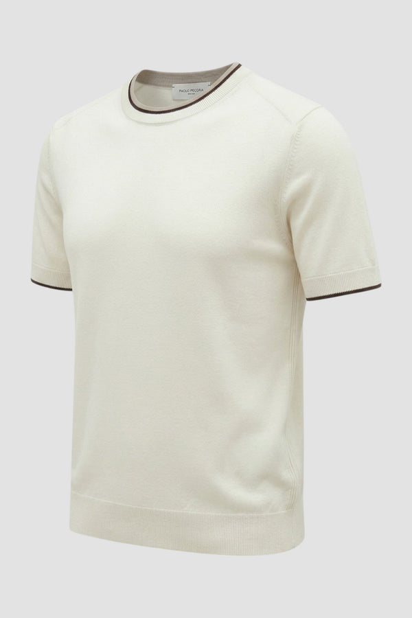 Crew-neck silk and cotton top with contrasting trim - 2
