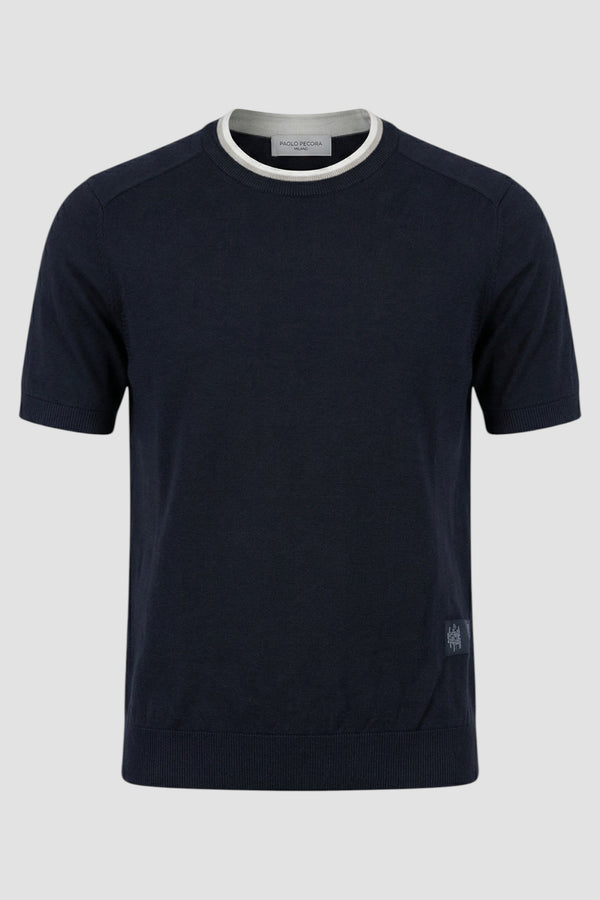 Maglia girocollo in seta e cotone con profili a contrasto - 1