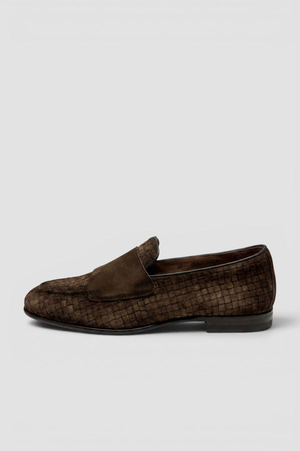 Mocassino doppia fibbia in suede intrecciato - 3