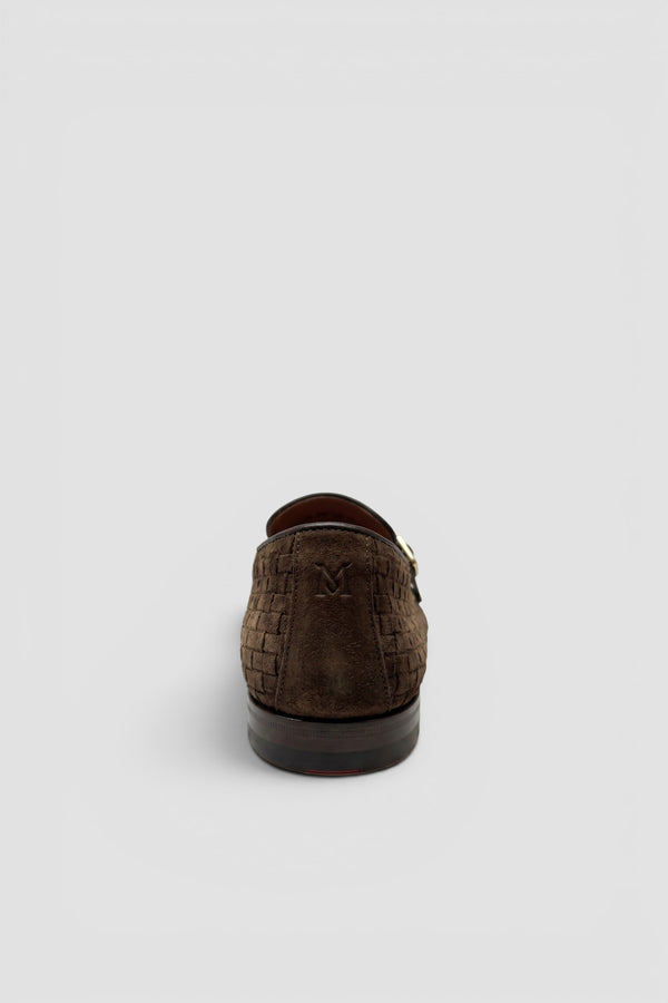 Mocassino doppia fibbia in suede intrecciato - 5
