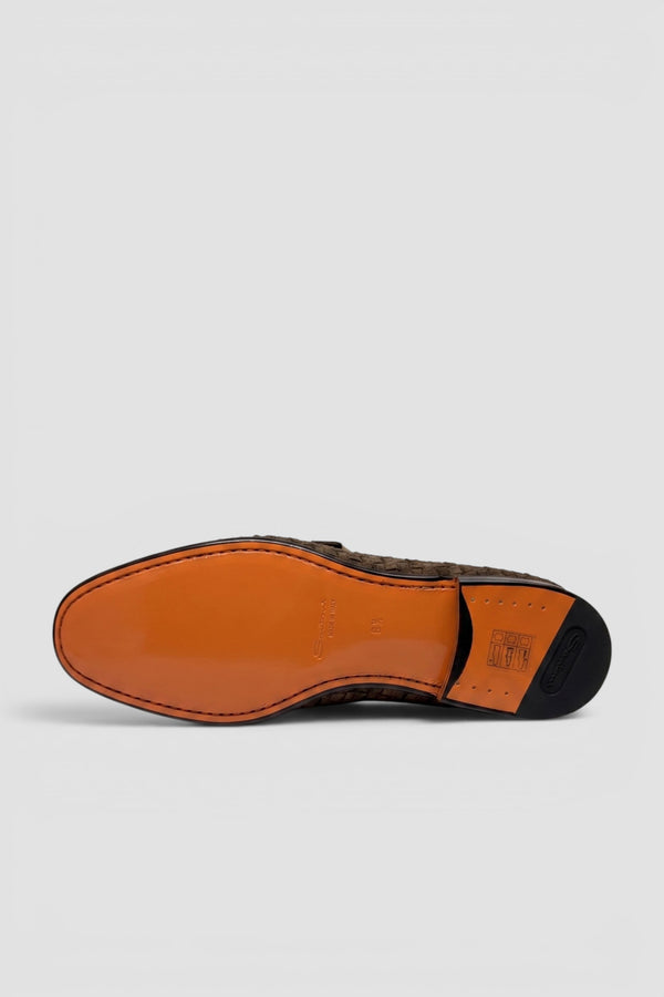 Mocassino doppia fibbia in suede intrecciato - 6