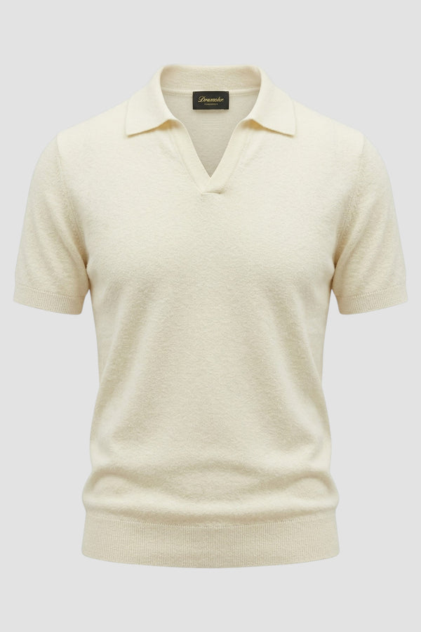 Knitted polo shirt with V-neck - 1