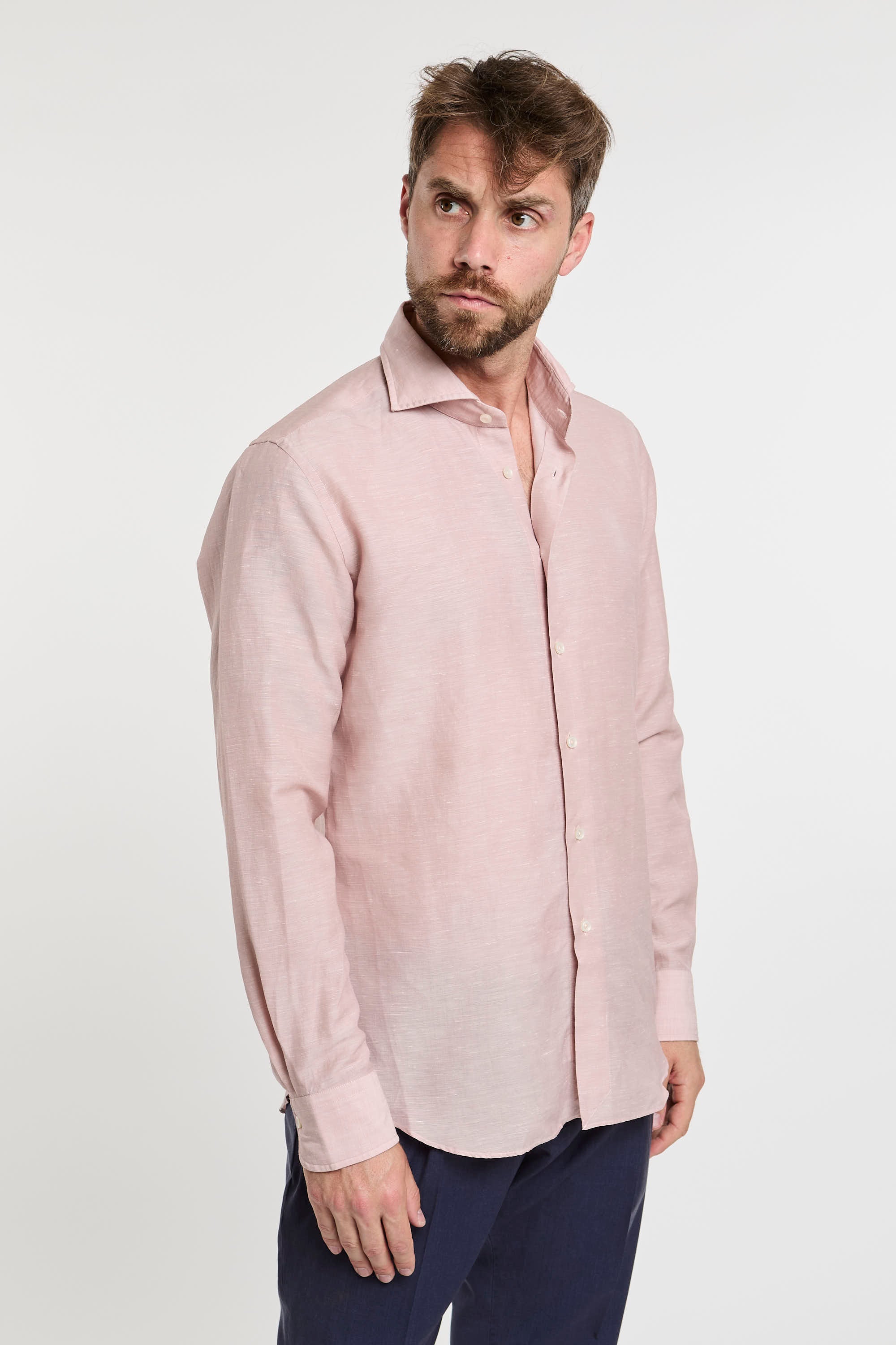Xacus Wool and Linen Blend Pink Shirt-5