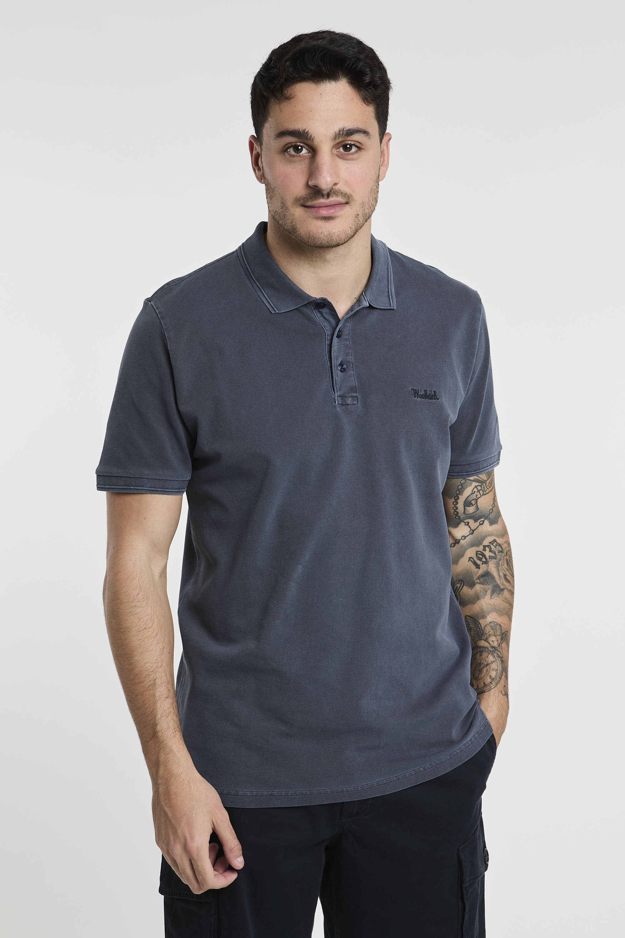 Woolrich Polo Mackinack in Stretch Cotton Piqué Blue-1