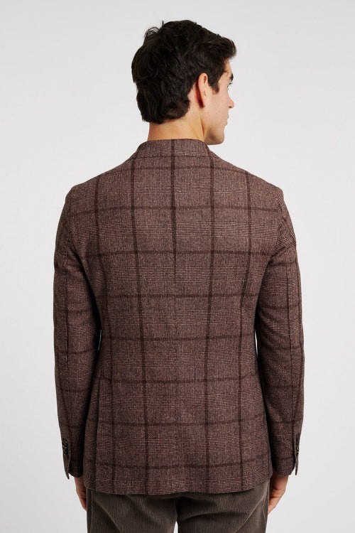 L.B.M. 1911 Single-Breasted Mixed Wool/Cotton/Silk Brown Houndstooth Jacket-2