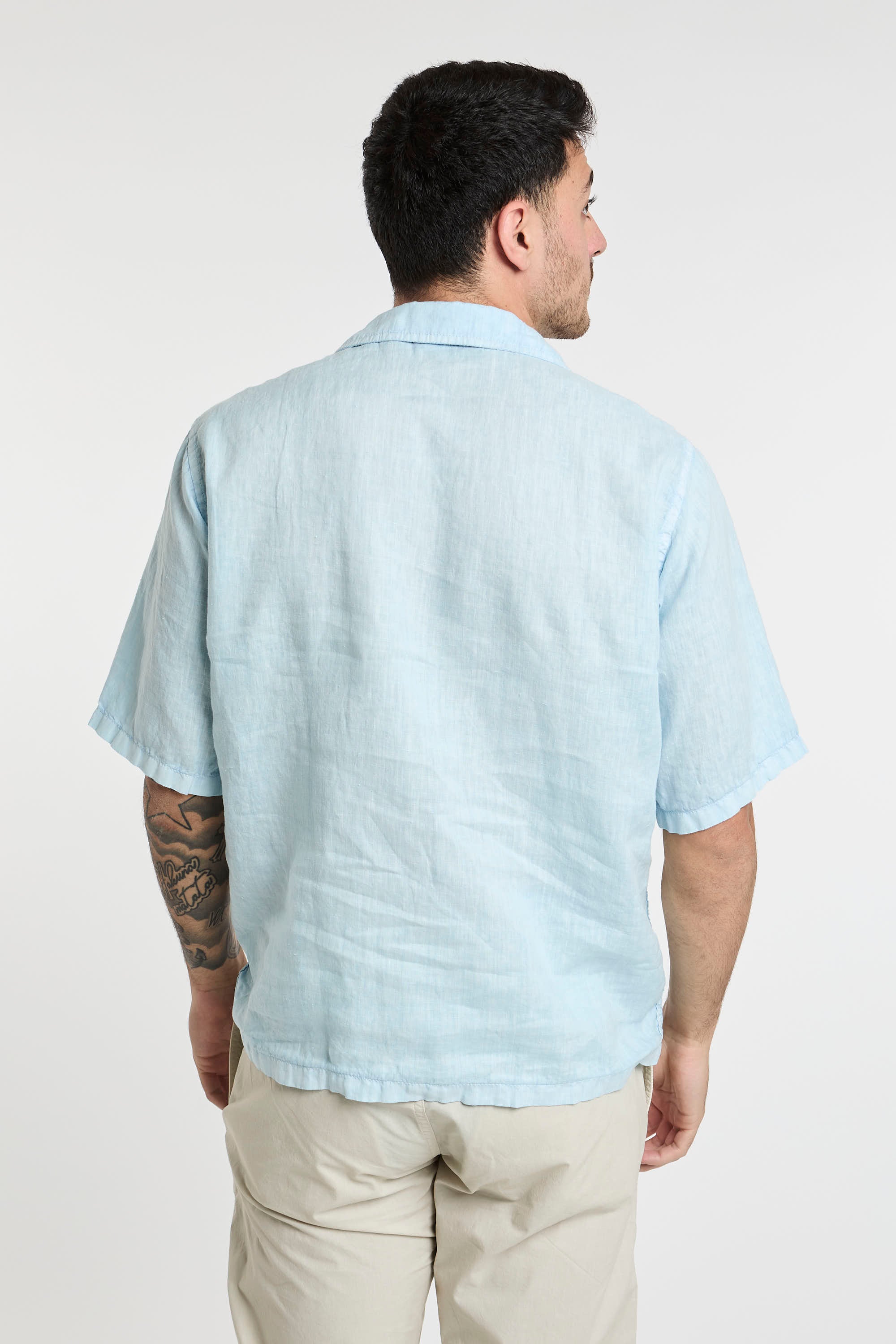 Aspesi Linen Bowling Shirt in Blue-6