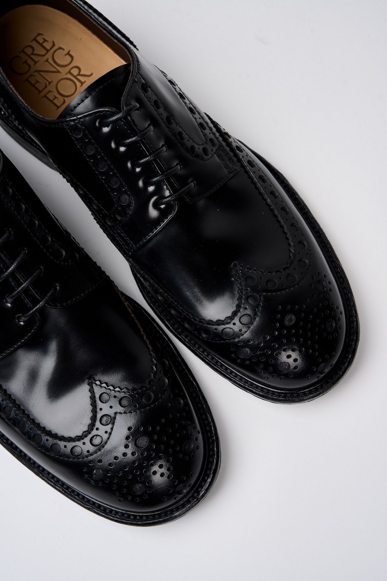 Green George Brogue Perforated Black Leather Shoe-3