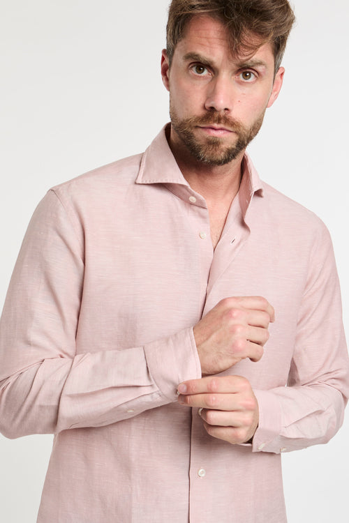 Xacus Wool and Linen Blend Pink Shirt-2