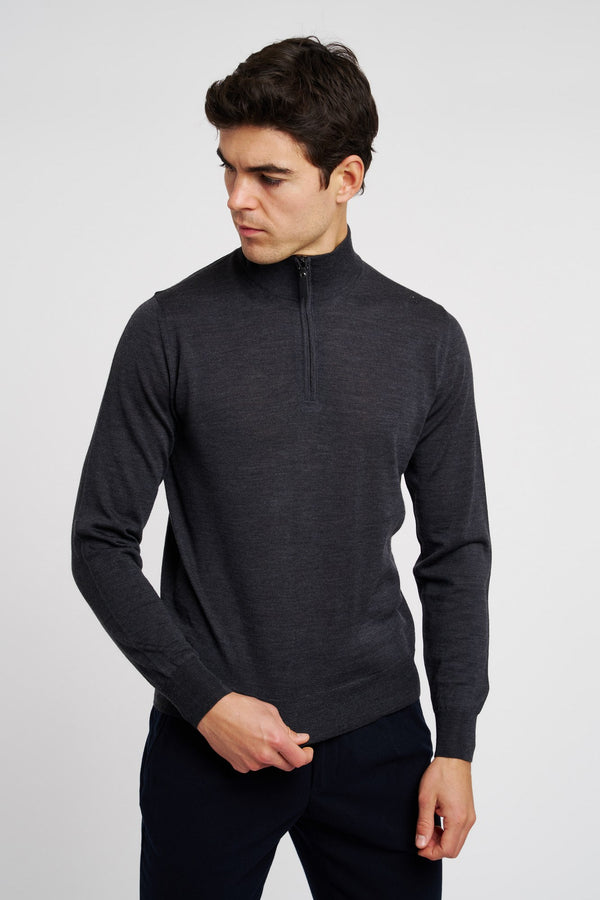 Canali Knitted Zip-up Wool Sweater Grey - 4