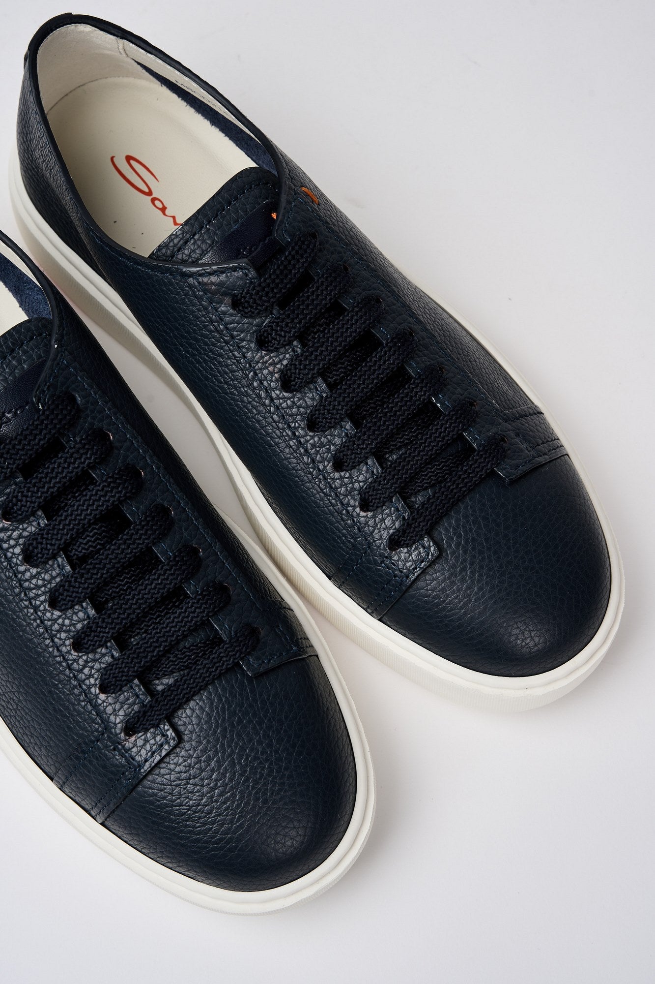 Santoni Tumbled Leather Sneakers in Blue-3