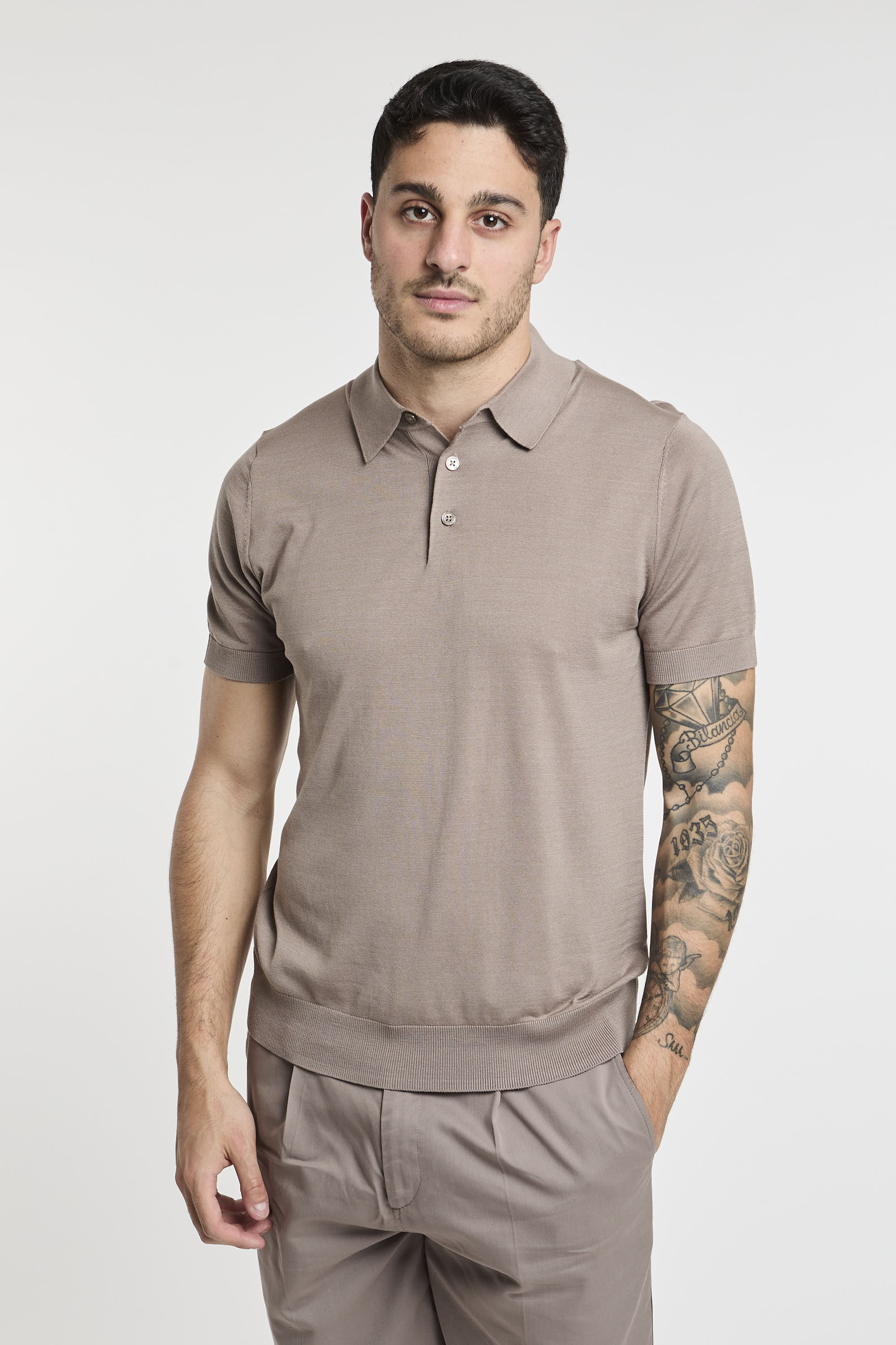 Paolo Pecora Silk and Cotton Blend Polo in Taupe-1