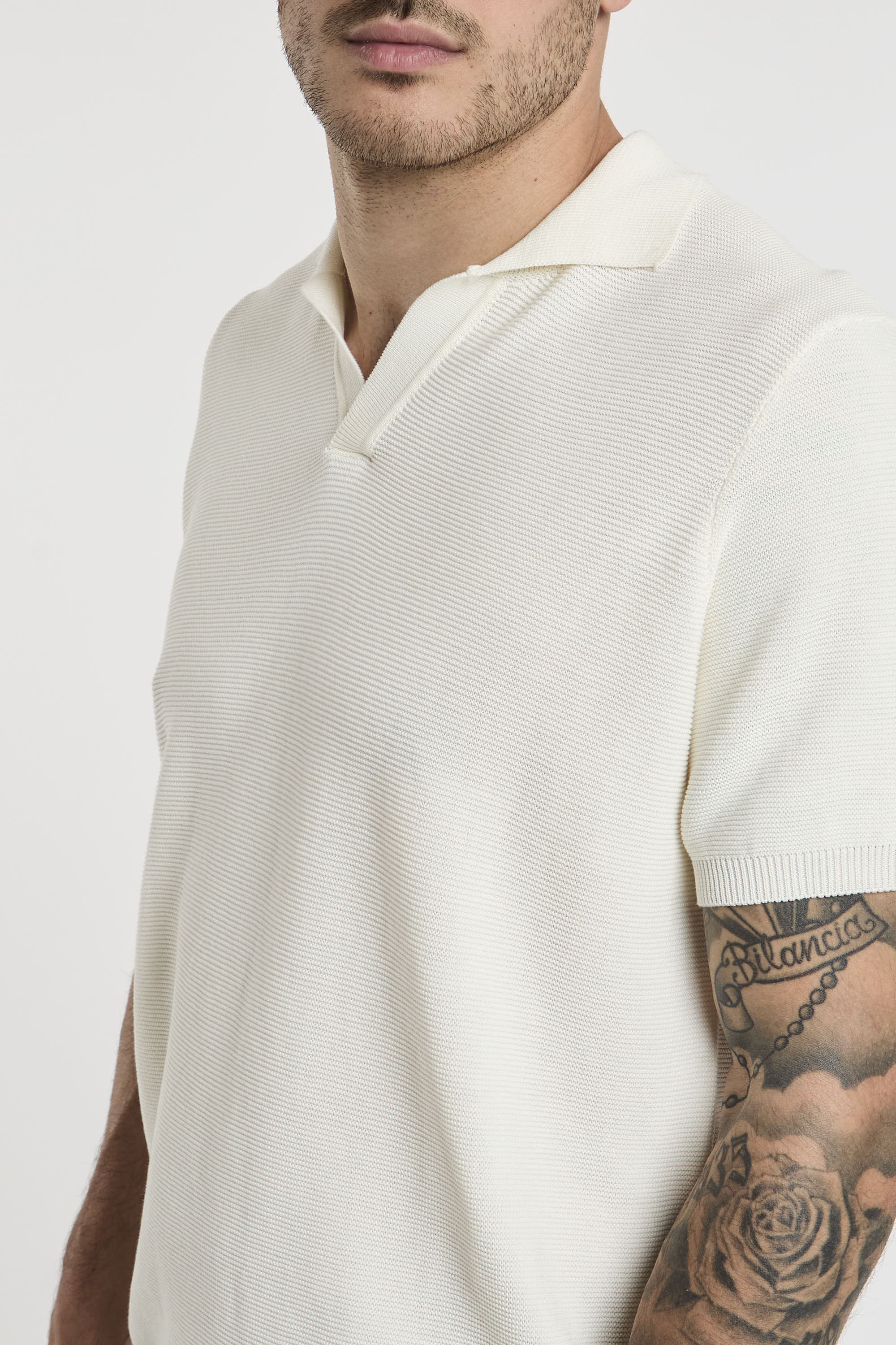 Drumohr Cotton Polo with White Piqué Stitching-4