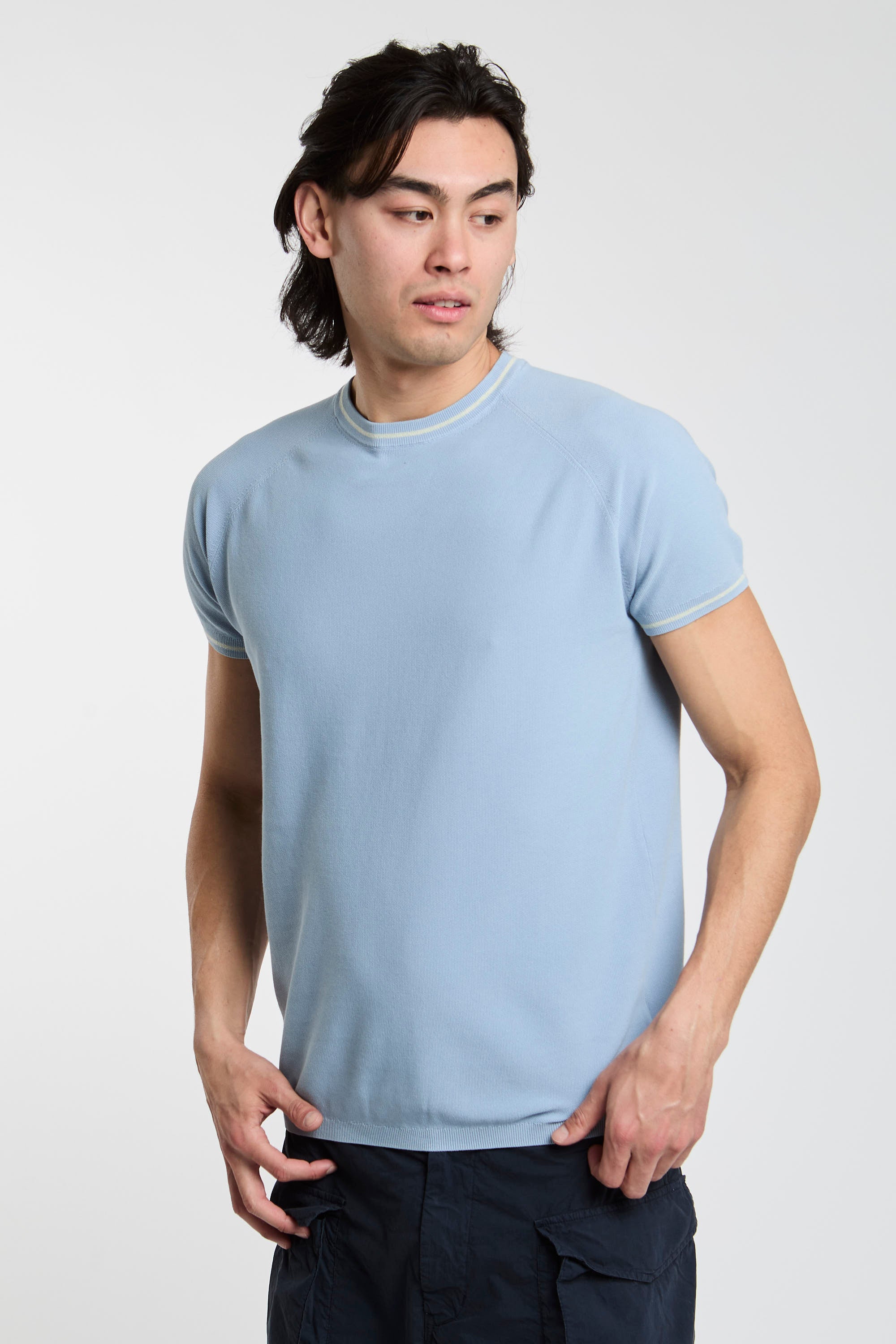 Aspesi T-Shirt aus blauer Baumwollstrick-4