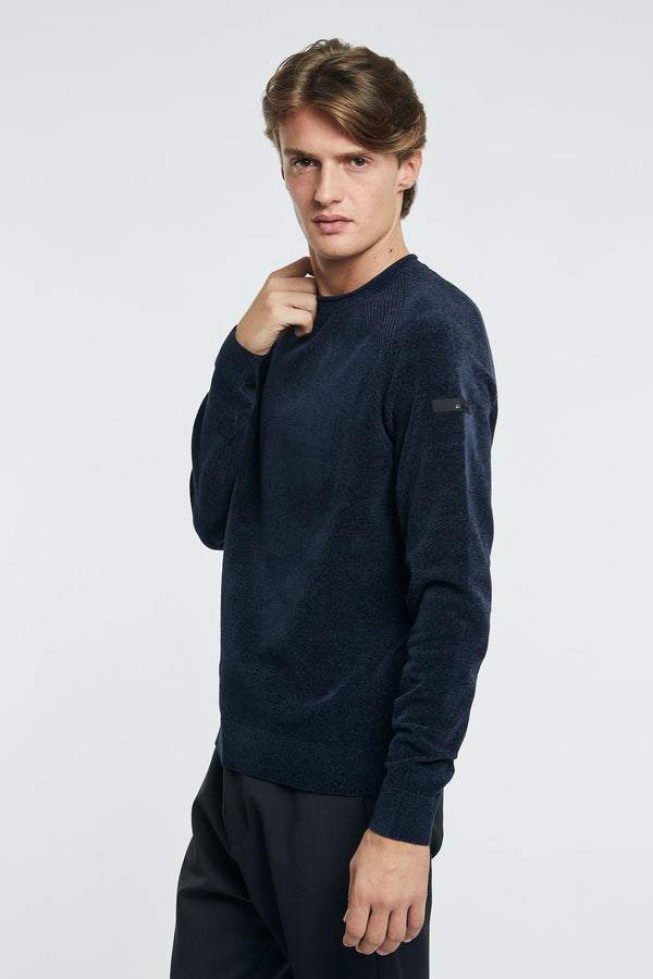 RRD Crew Neck Sweater Velvet Round Knit 100% Polyester Blue - 4