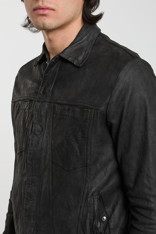 Giorgio Brato Leather Jacket with Shirt Effect Black-2