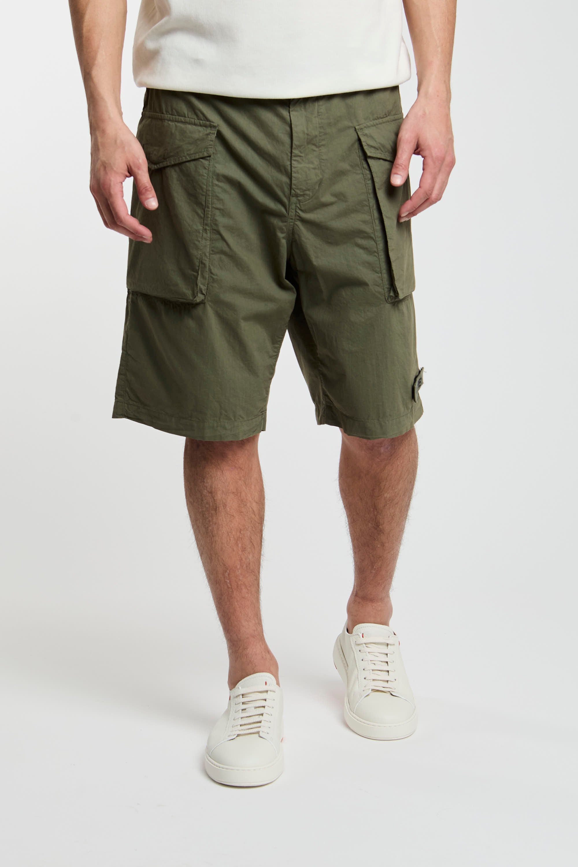 Aspesi Green Military Cotton Cargo Bermuda Shorts-3