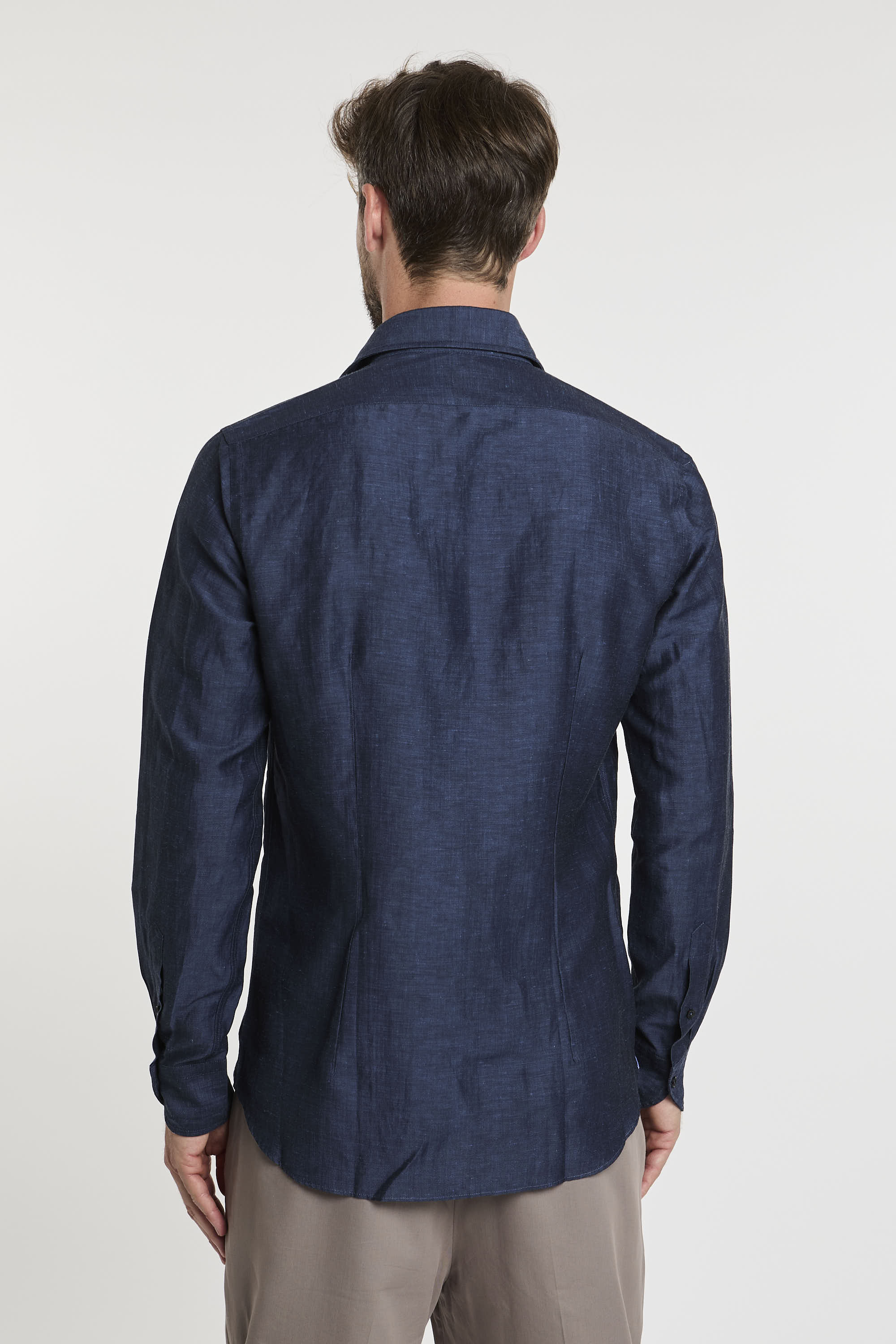 Xacus Wool/Linen Blend Shirt Blue-5