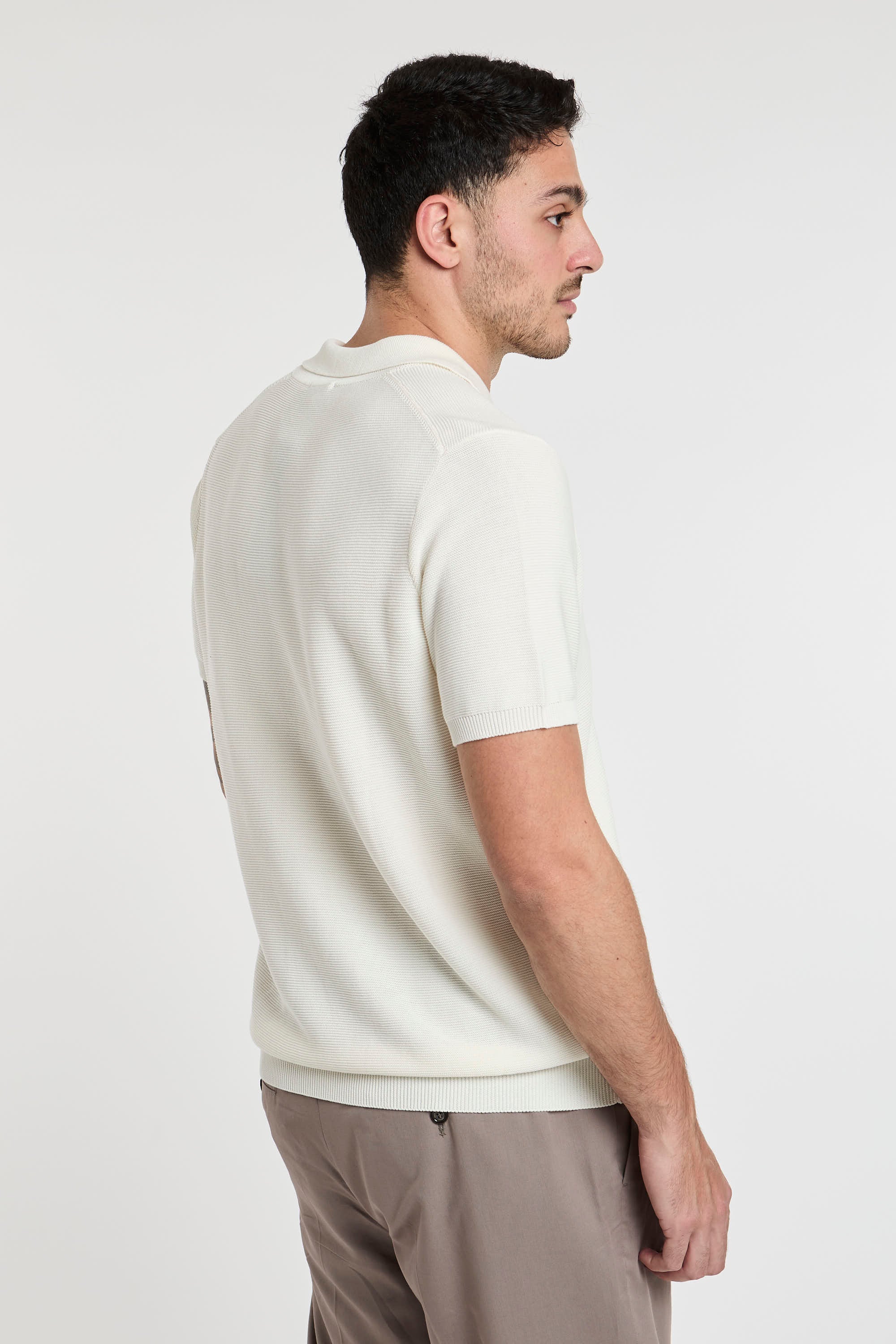 Drumohr Cotton Polo with White Piqué Stitching-5
