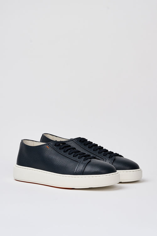 Santoni Tumbled Leather Sneakers in Blue-2