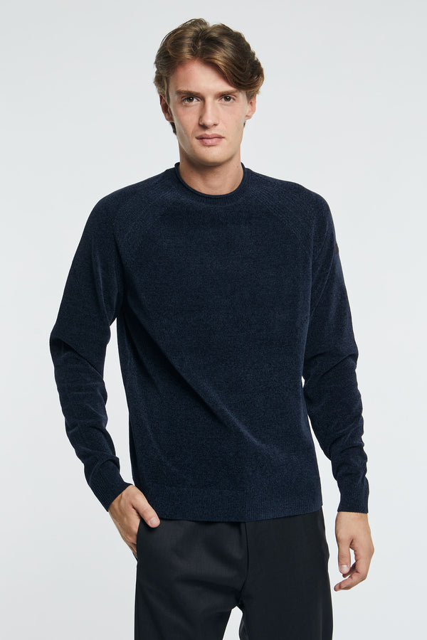 RRD Crew Neck Sweater Velvet Round Knit 100% Polyester Blue - 3