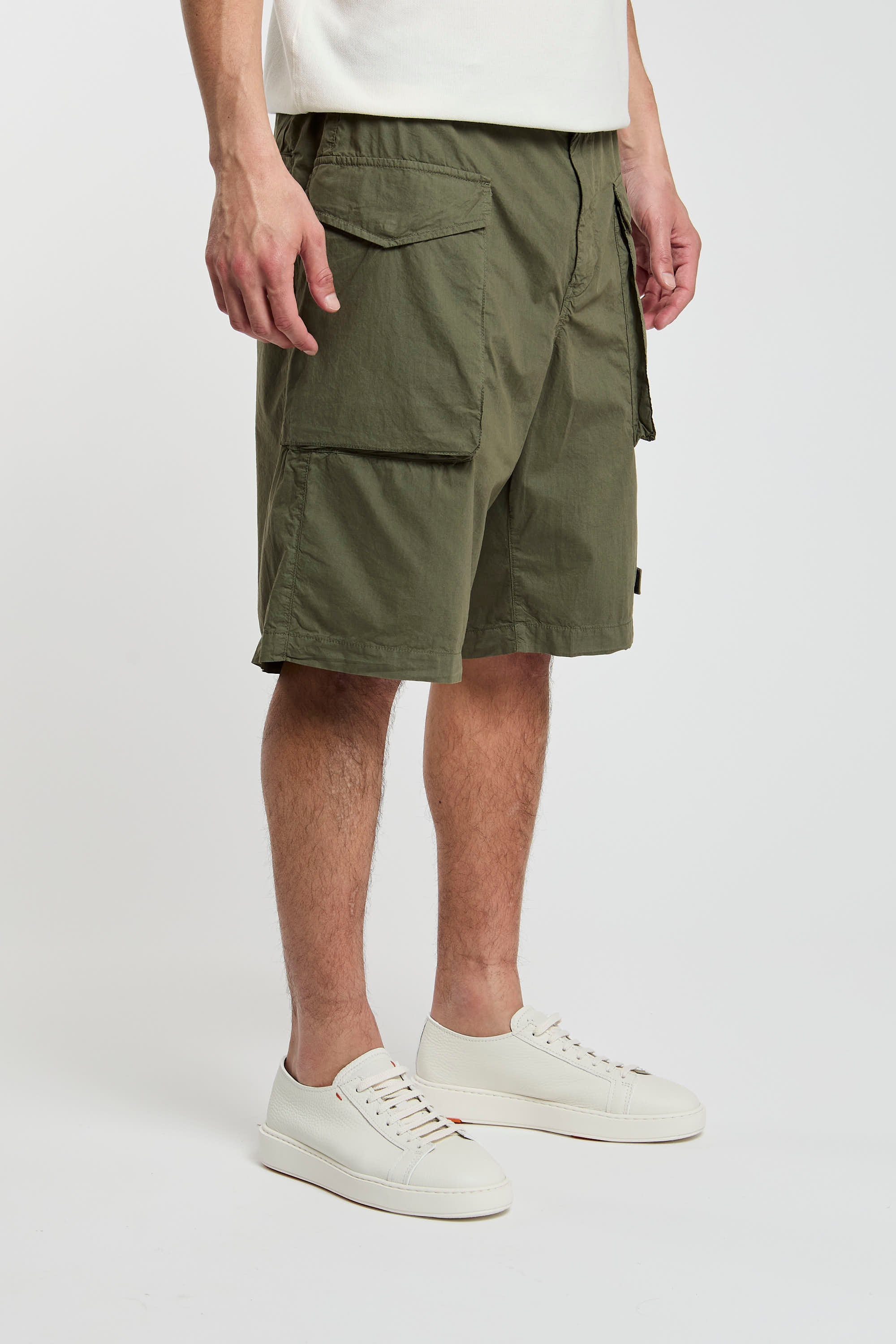 Aspesi Green Military Cotton Cargo Bermuda Shorts-5