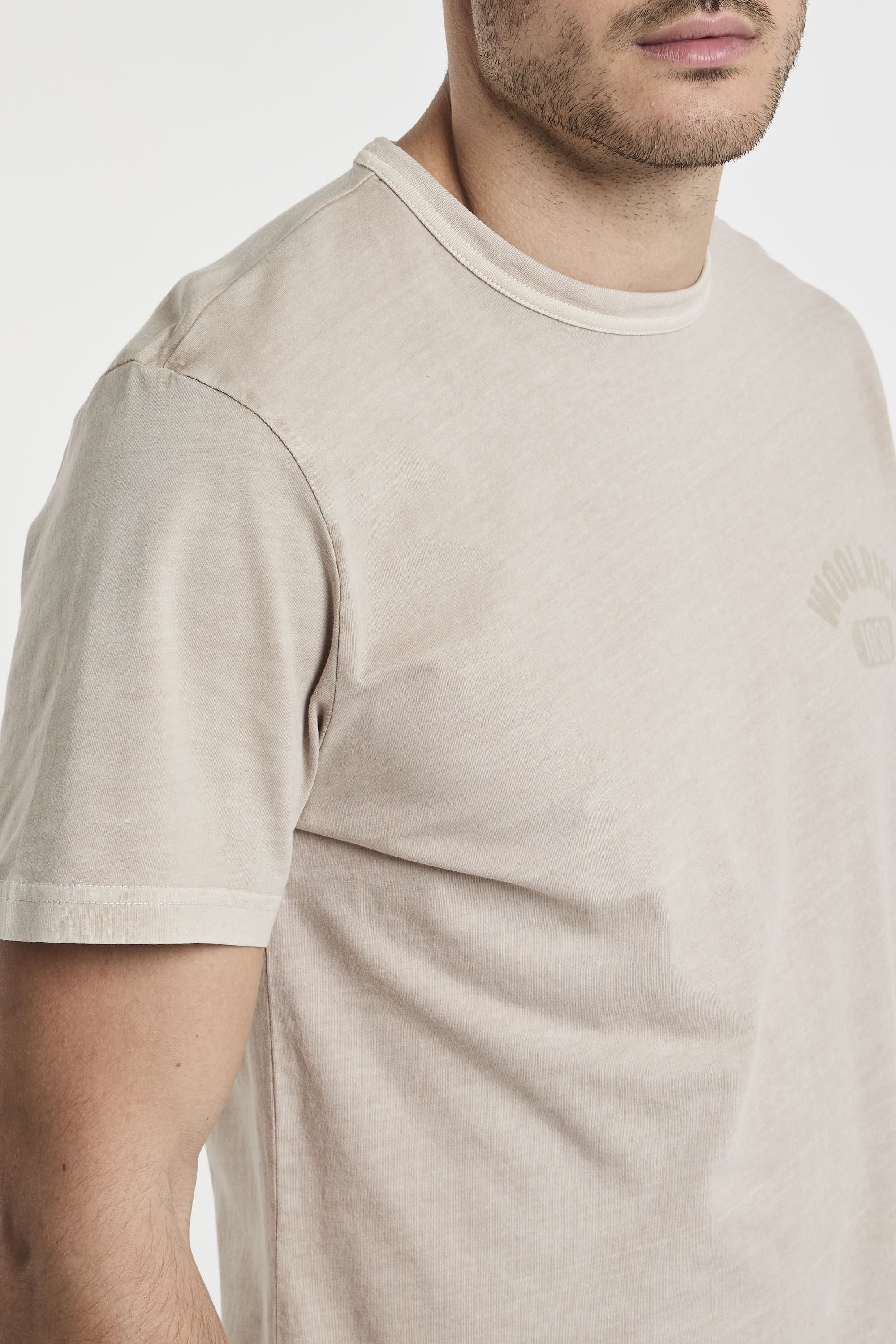 Woolrich Garment-Dyed Pure Cotton Beige T-Shirt-6
