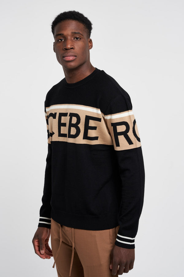 Iceberg Crew Neck Merino Wool Sweater Black - 1