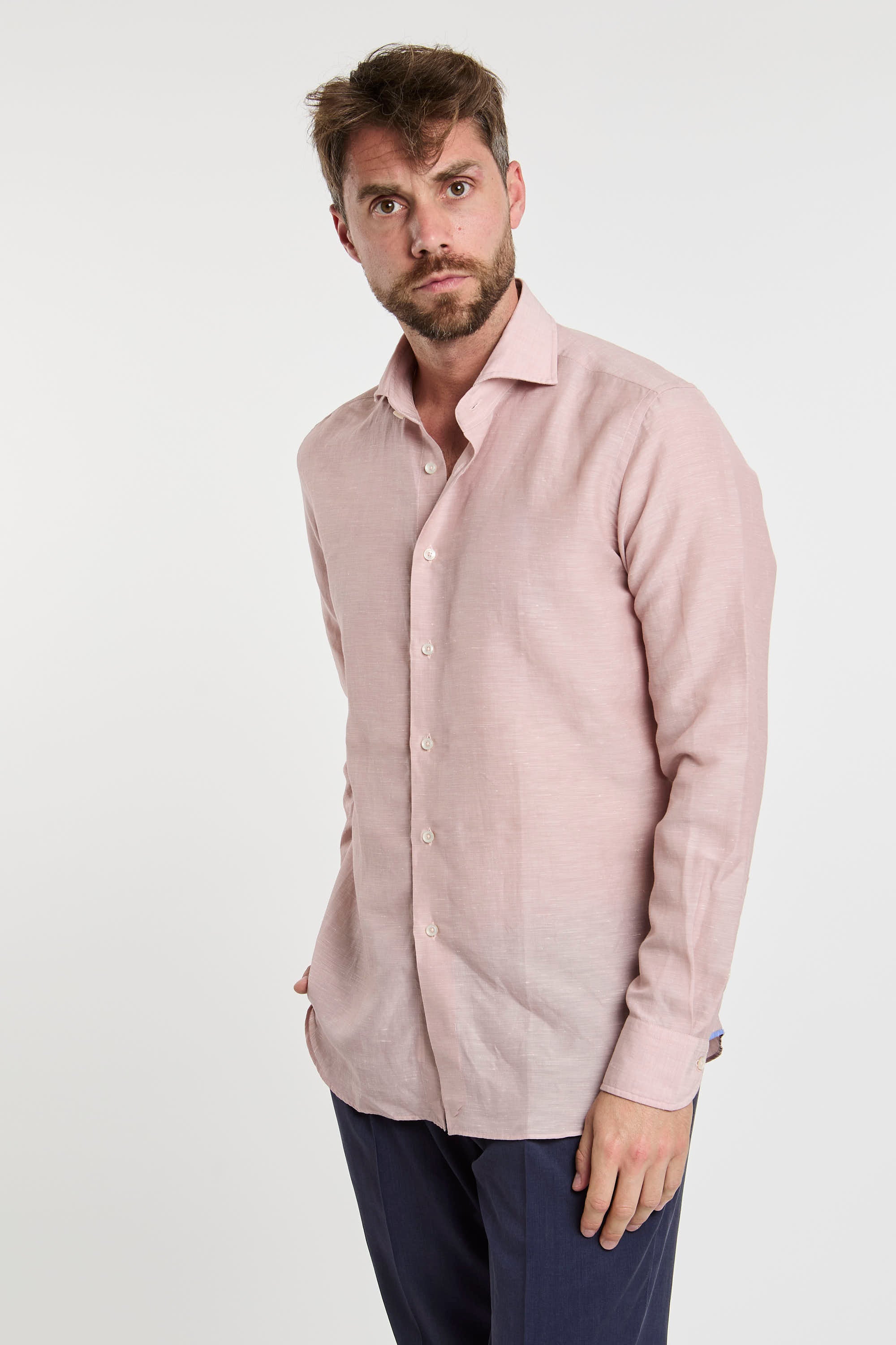 Xacus Wool and Linen Blend Pink Shirt-3