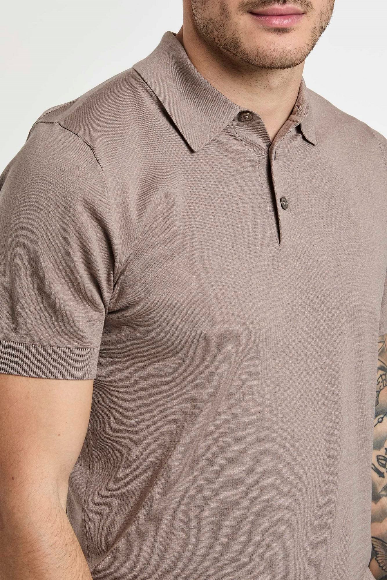 Paolo Pecora Silk and Cotton Blend Polo in Taupe-2
