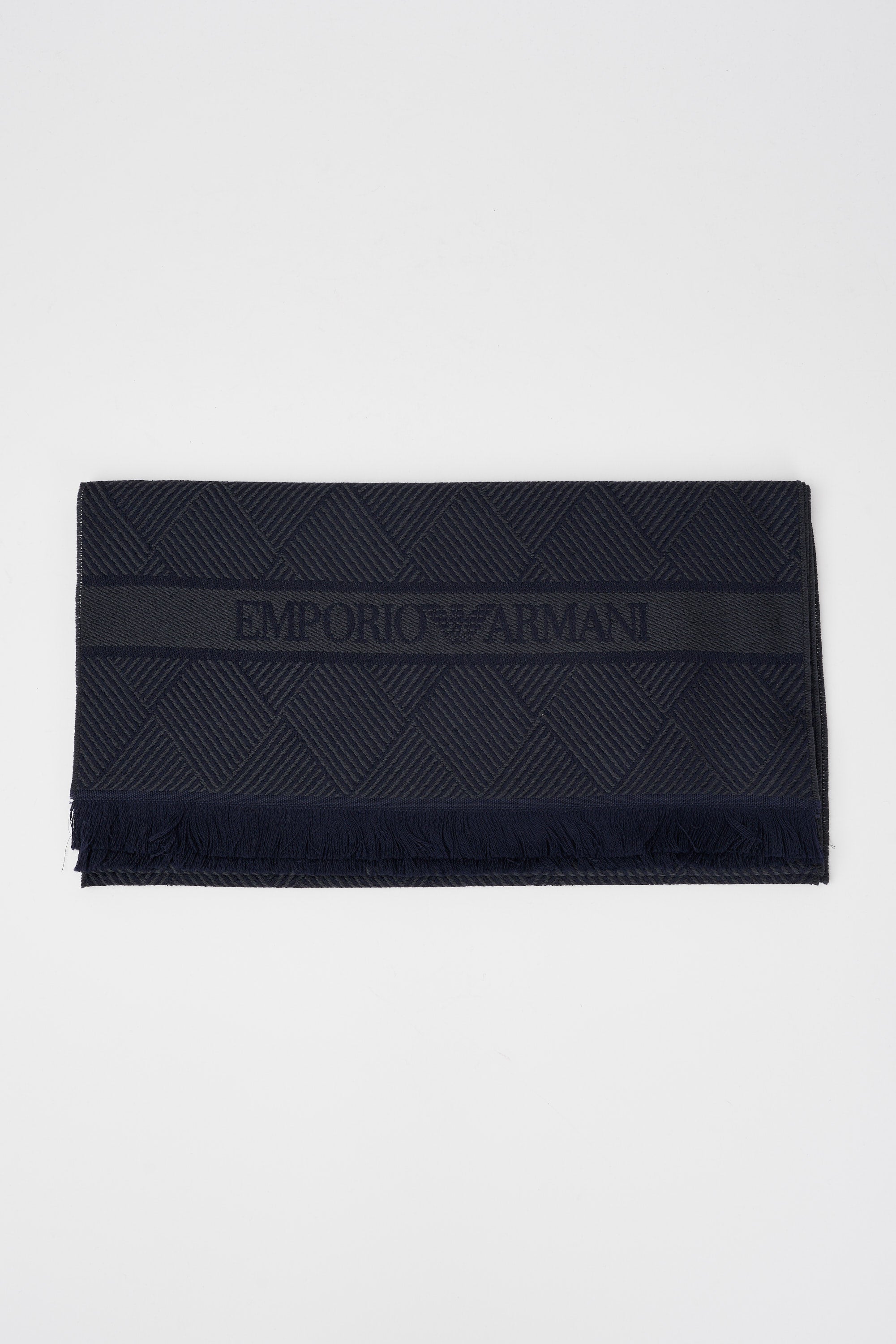 Emporio Armani Wool Scarf with Macro Diamonds and Stripes Jacquard in Blue-1