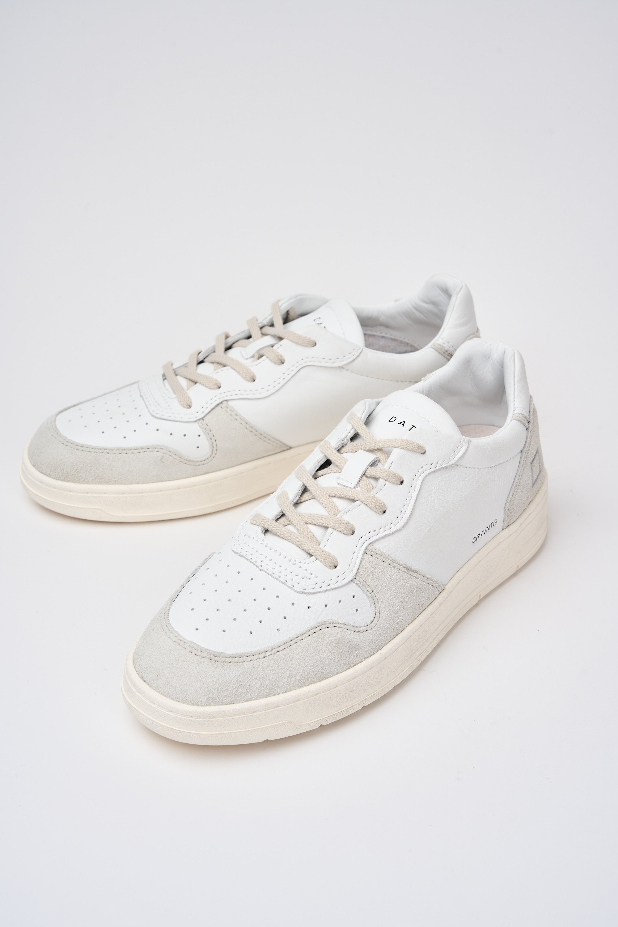 D.A.T.E. Court Vintage Leather/Suede White Sneakers-7