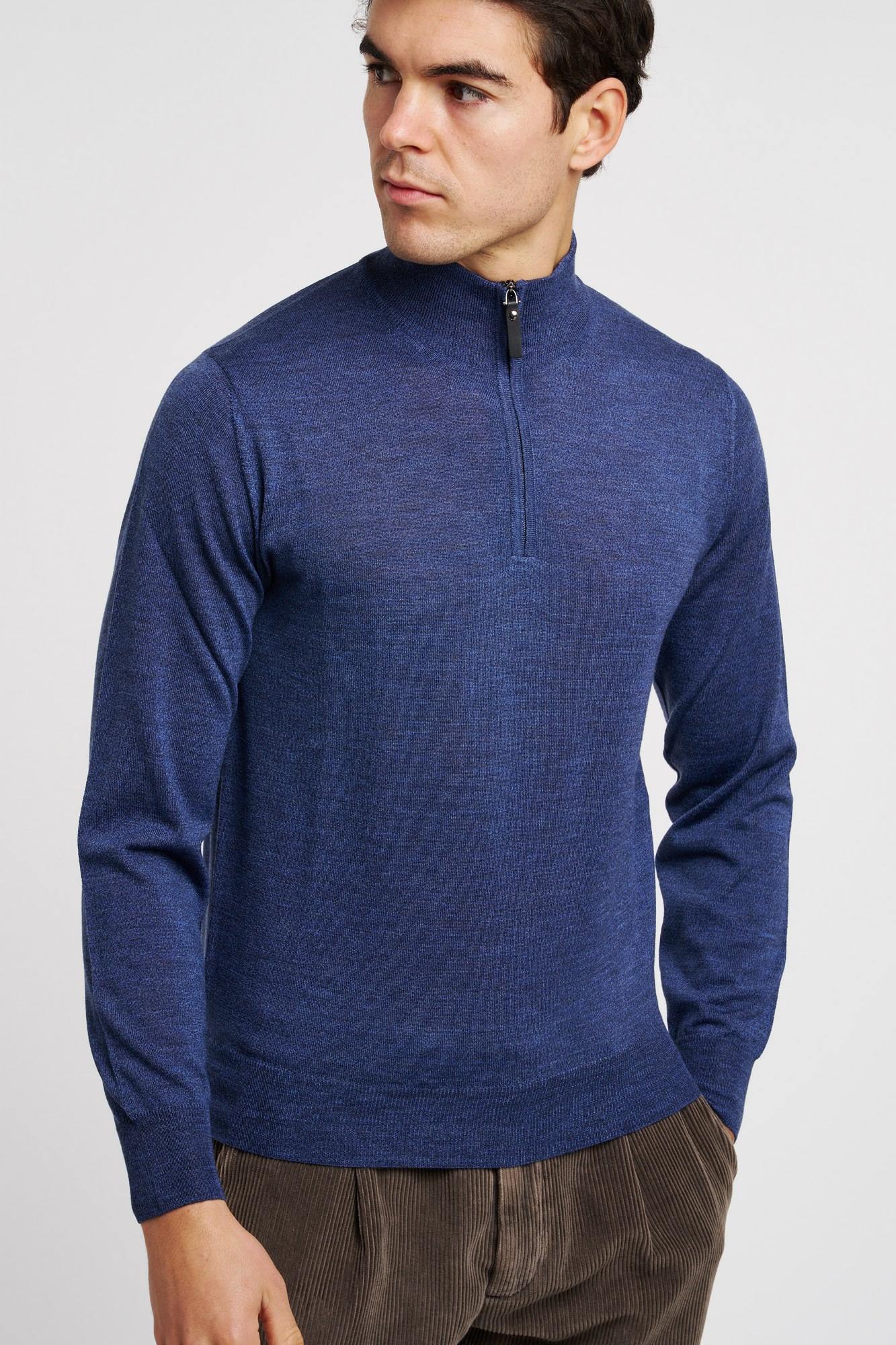 Canali Knitted Zip Wool Blue-1