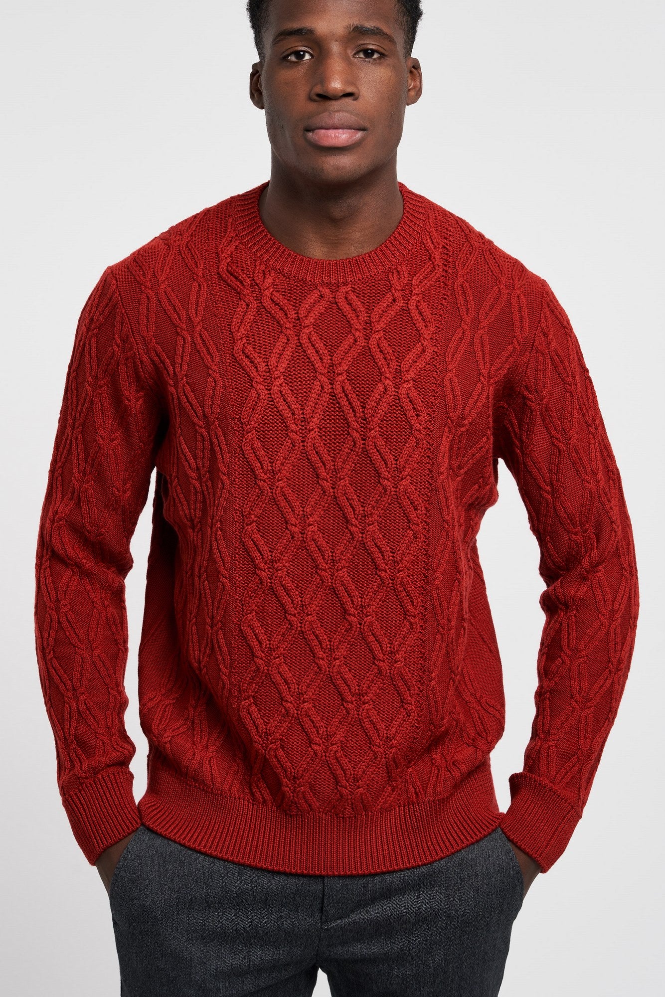 Drumohr Round-neck Merino Wool Sweater Red-1