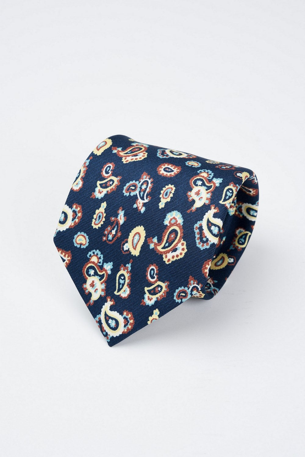 Cravatta in seta fatta a mano con stampa motivo paisley - 1