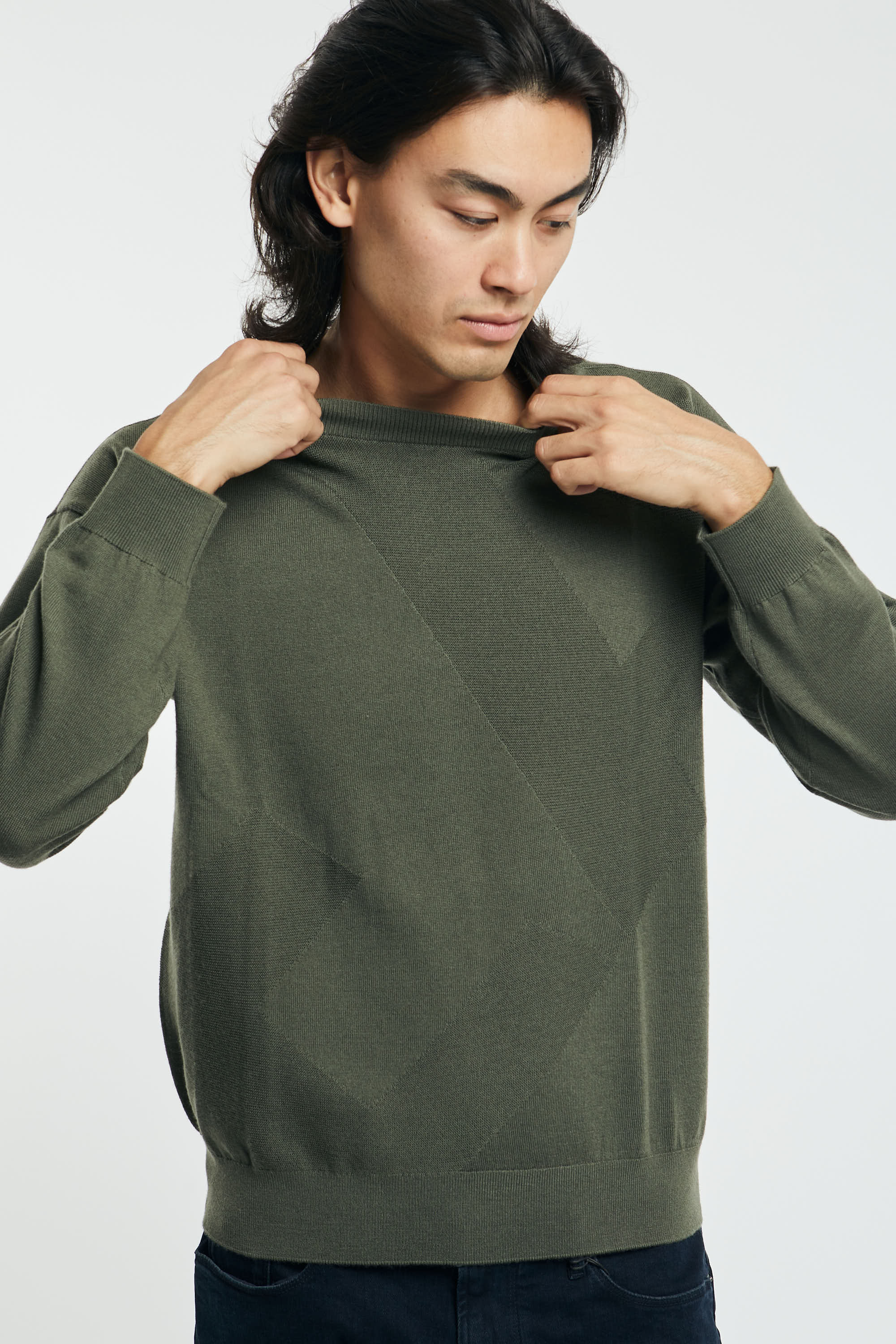 Emporio Armani Pure Virgin Wool Sweater with Maxi Green Logo-1