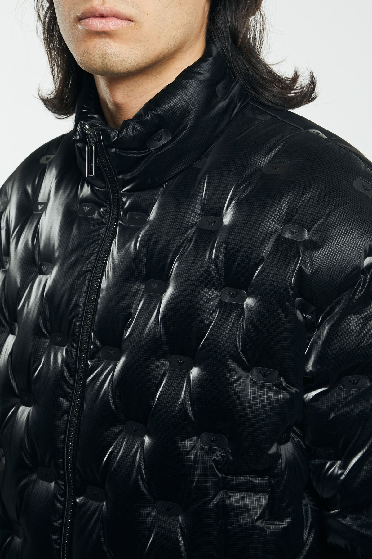 Emporio Armani Quilted Full Zip Ripstop Nylon Jacket in Black