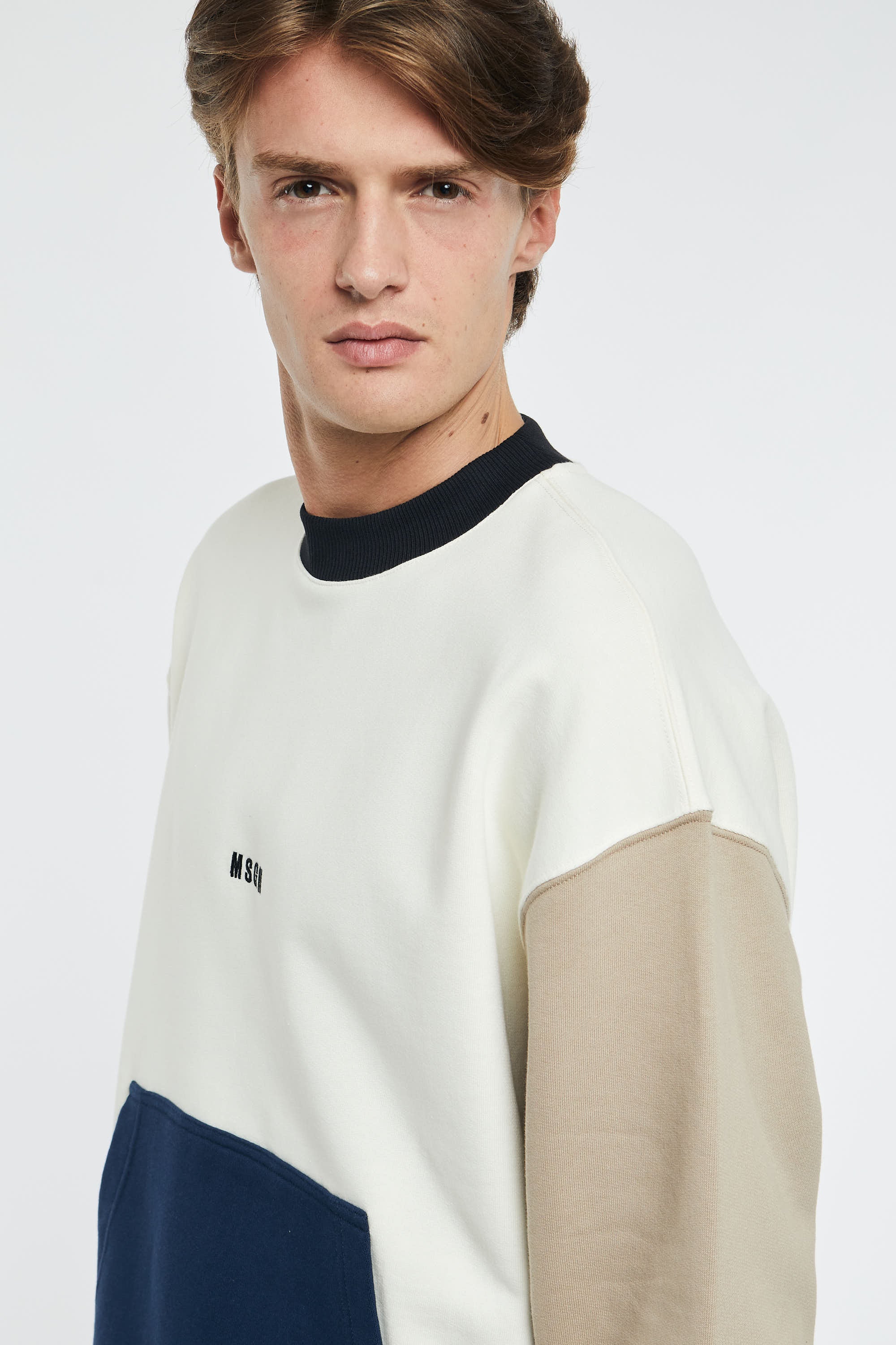 MSGM Round Neck Sweatshirt with Micro Logo Cotton Cream-3