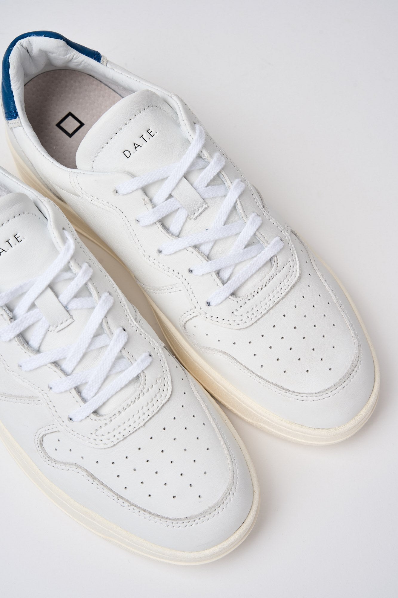 D.A.T.E. Leather Court Sneaker in White/Blue-3