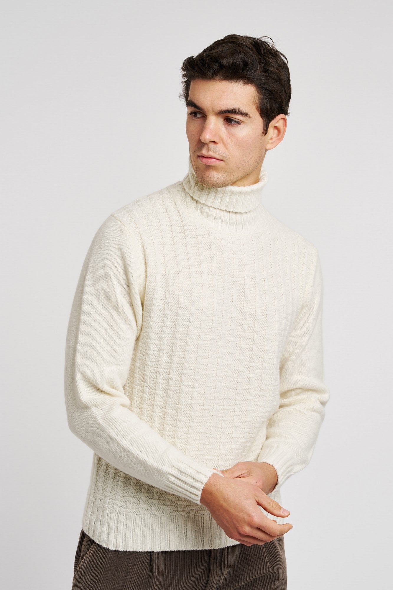 Canali Turtleneck with Intertwined Pattern White Wool-4