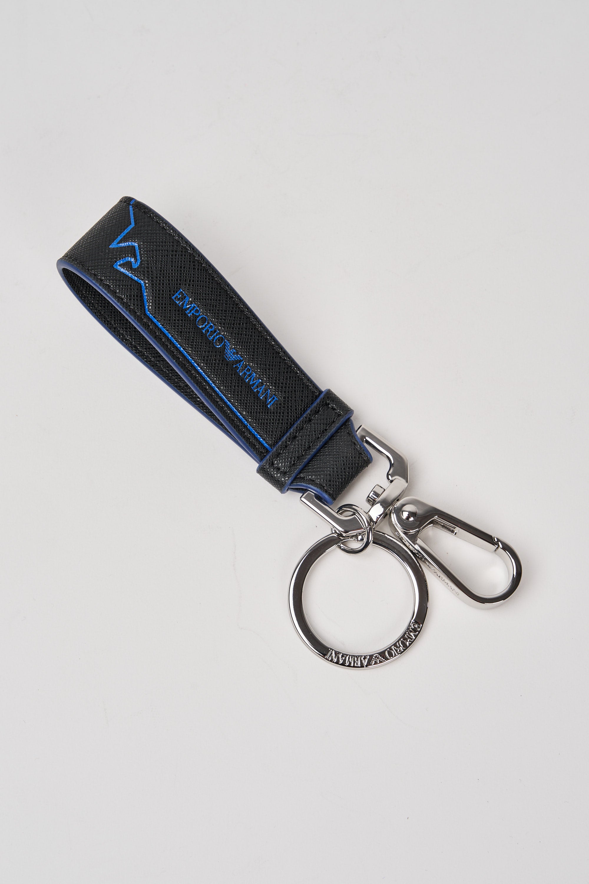 Emporio Armani Regenerated Leather Keyring with Graphic Eagle Black-1