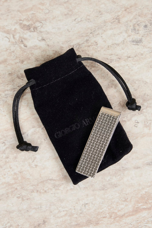 Silver tie clip with embossed geometric texture