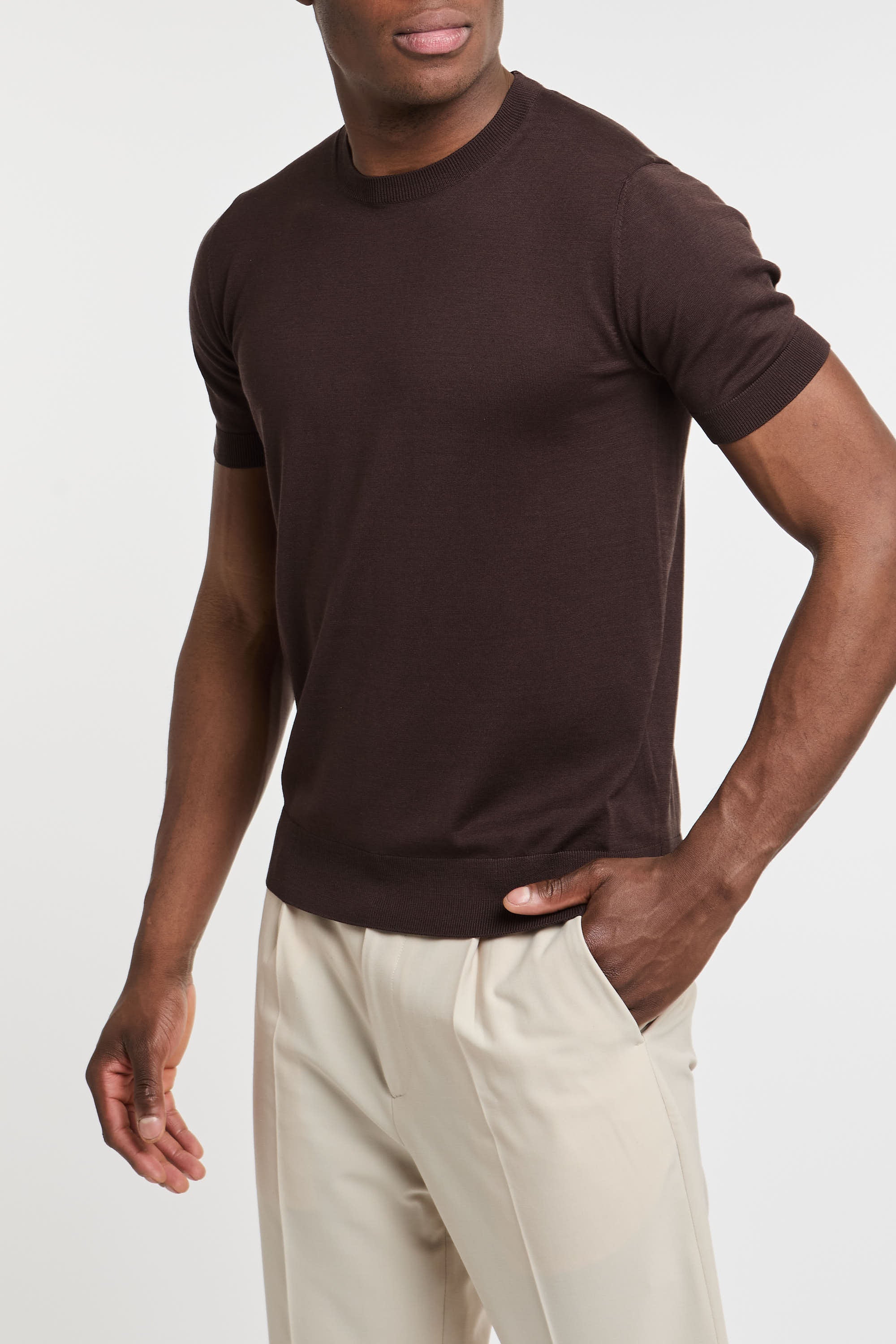Paolo Pecora Silk/Cotton Blend Brown T-Shirt-1